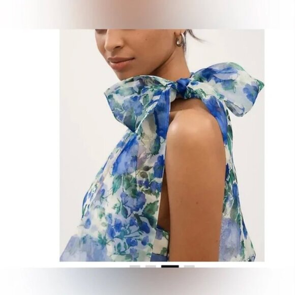 Anthropologie BHLDN Kendall High-Neck Scarf Floral Organza Maxi Dress size S - Picture 3 of 15